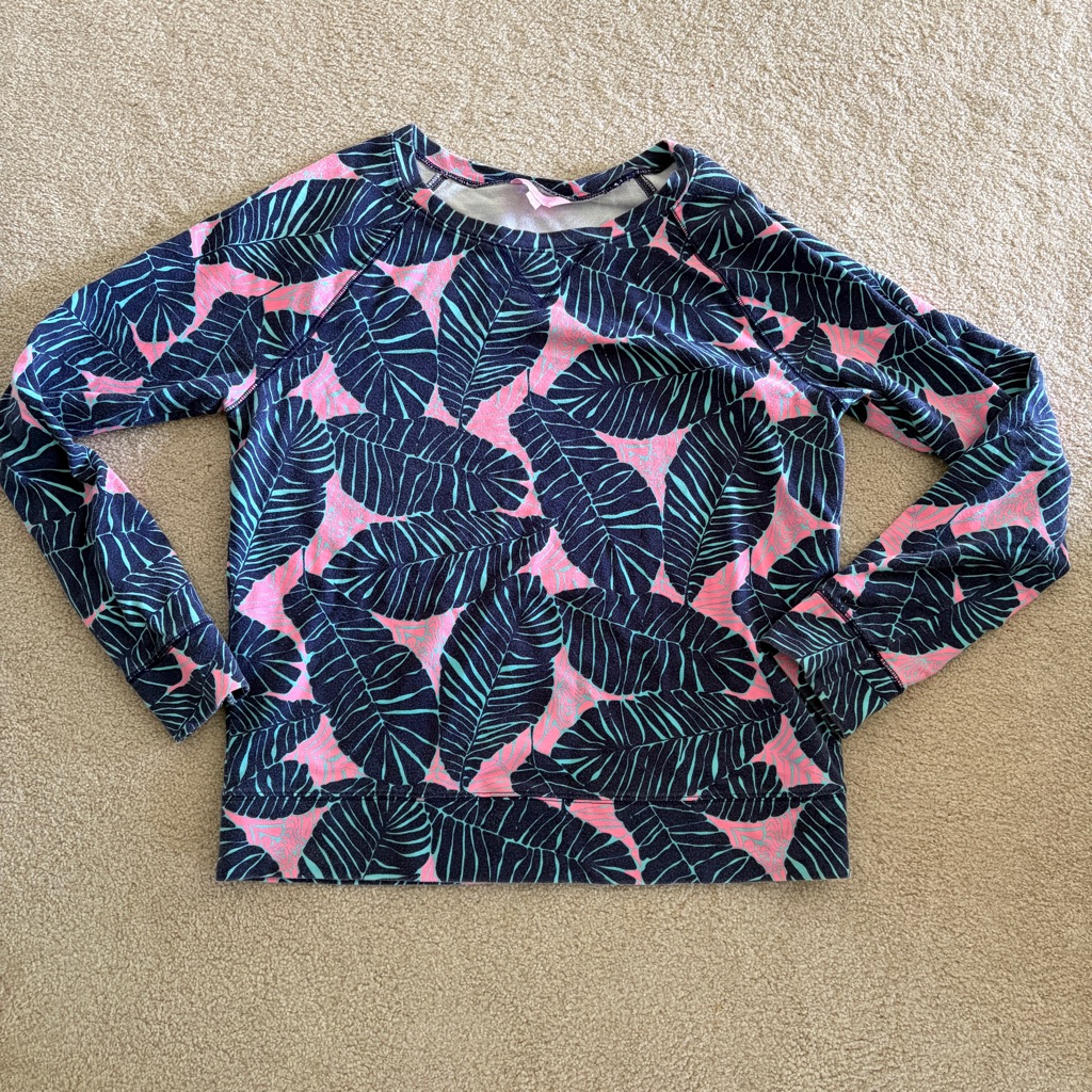 Lilly Pulitzer Pink Pullover With Navy Leaf Pattern